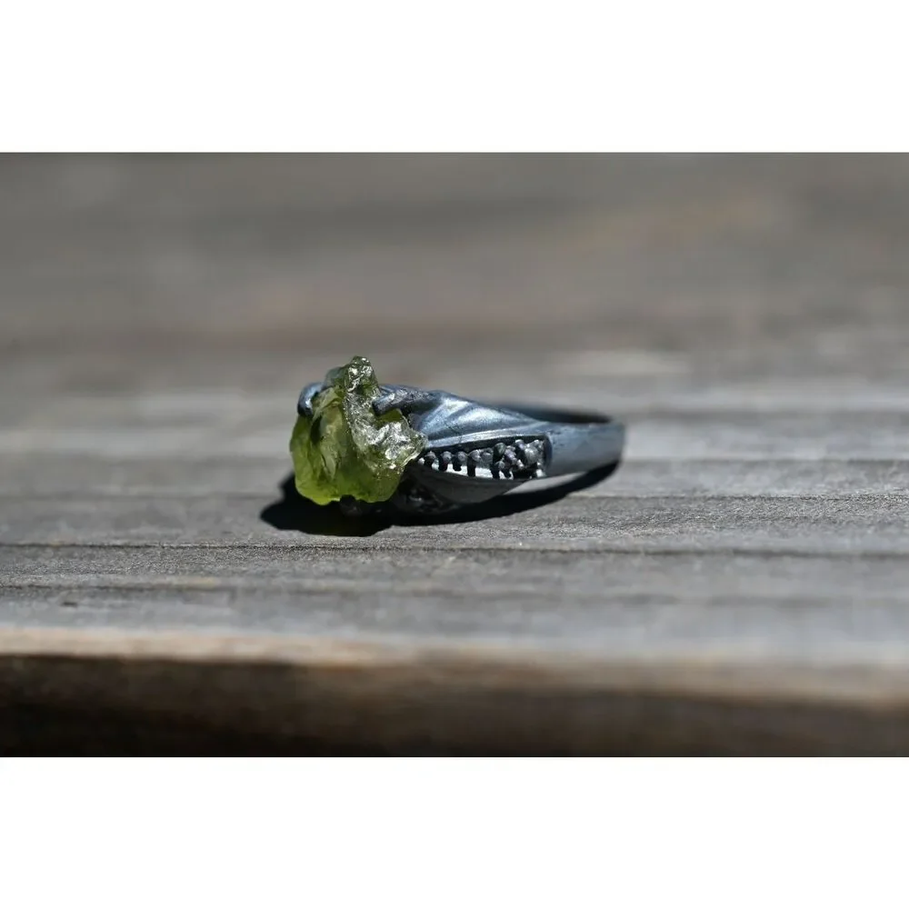 Peridot Ring, unique raw stone ring, natural gemstone ring, anniversary ring